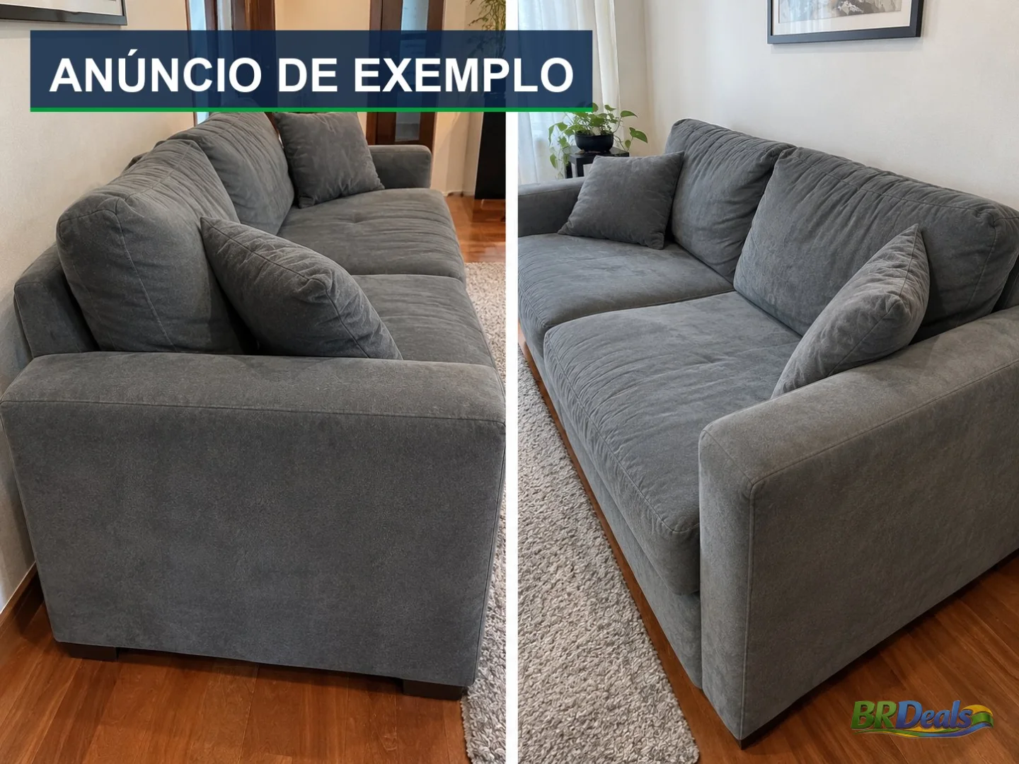 Exemplo · Doo sofá de 2 lugares cinza